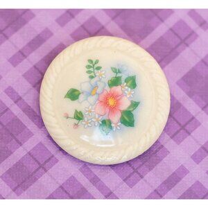Vintage Round Floral Ceramic Brooch by Avon - V17